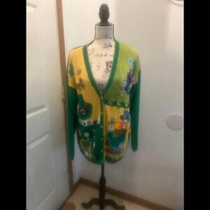 Vintage Gallagher Leprechaun kitschy Cardigan/szL